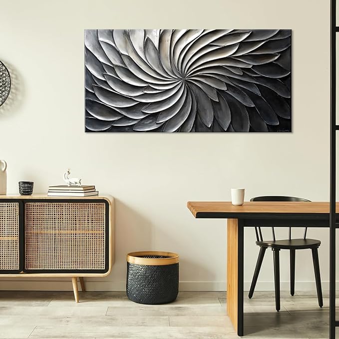 LASMOND Abstract Black and White Wall Art for Living Room Modern Canvas Print Painting Lines Flower Floral Large Artwork Bedroom Home Office Wall Décor (40x20 Inches)
