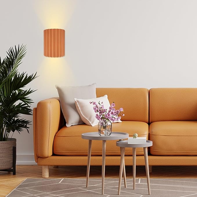 LightInTheBox Modern LED Wall Sconce Minimalist Resin Wall Light Nordic Style Half-Cylinder Tree Root Desgin Up and Down Light for Stairs Hallway Bedroom (Orange)