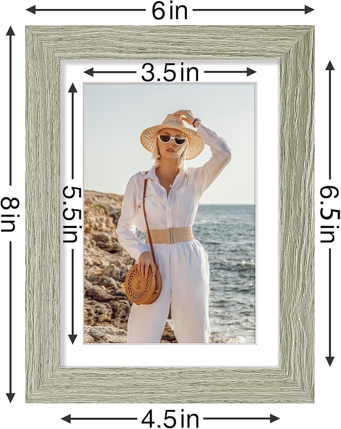 Vittanly 5x7 Picture Frames Set of 9, Shatter Resistant Plexiglass, Display 4x6 Pictures with Mat or 5x7 without Mat, Photo Frames for Wall or Tabletop, Engineered Wood, Driftwood