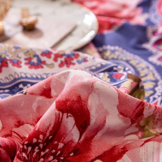 ABREEZE Colorful Floral Duvet Cover Queen 100% Cotton Flower Duvet Cover 3 Piece Set 1 Multi-Colored Damask Paisley Duvet Cover with Zipper Ties 2 Pillowcases Luxury Soft Peony Print Bedding Set