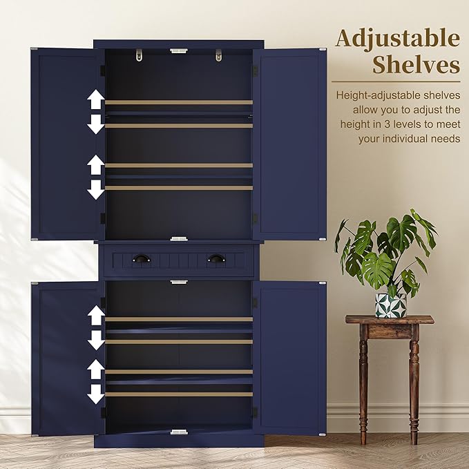 ARTPOWER 72" Tall Kitchen Pantry Storage Cabinet with Drawer and Adjustable Shelves, Pantry Cabinet for Kitchen, Bathroom or Hallway, Blue