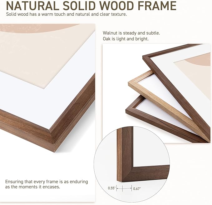11x14 Picture Frame Natural Solid Walnut Photo Frames with 8x10 Removable Mat Wall Hanging Large Handcrafted Frame with HD Plexiglass Wall and Tabletop Display Large Poster Frame