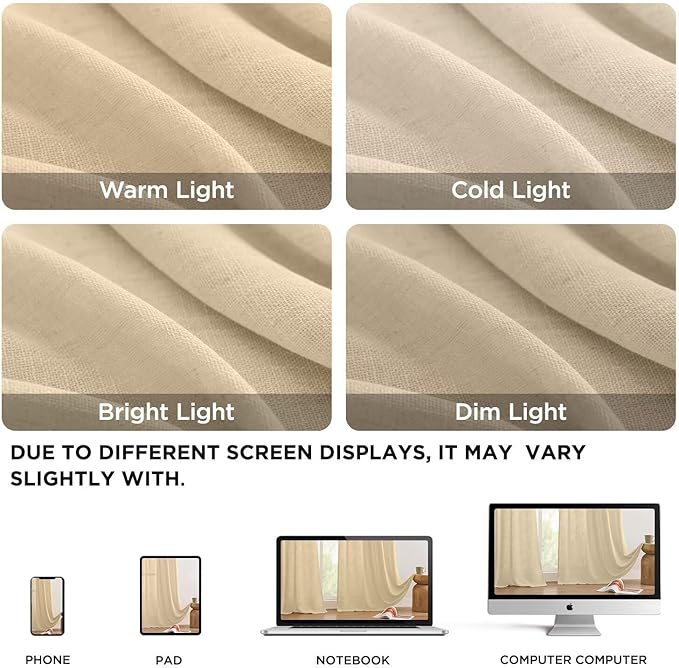 Joydeco Linen Curtains 90 Inch Length 2 Panels Set for Bedroom, Light Filtering Drapes for Living Room,Linen Blend Curtains 52 Inches Wide with Rod Pockets Back Tab (W52 x L90 Inch, Natural)