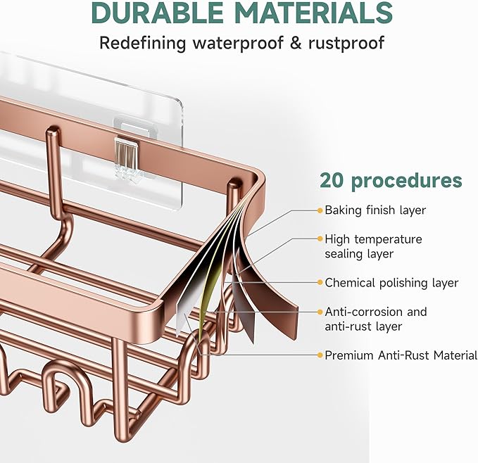 Veken Shower Caddy 6-Pack, No Drilling & Rustproof, Waterproof Adhesive Shelves Rack with Soap Holder, Large Capacity Bathroom Organizers and Storage, Wall-Mounted Kitchen & Home Decor
