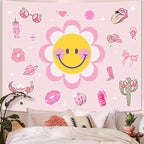 Lunerfex Y2K Tapestry Pink Sun Wall Tapestry, Cute Tapestries for Bedroom Funny Tapestries Wall Hanging for Bedroom Living Room Decor Pink-7 44"x60"