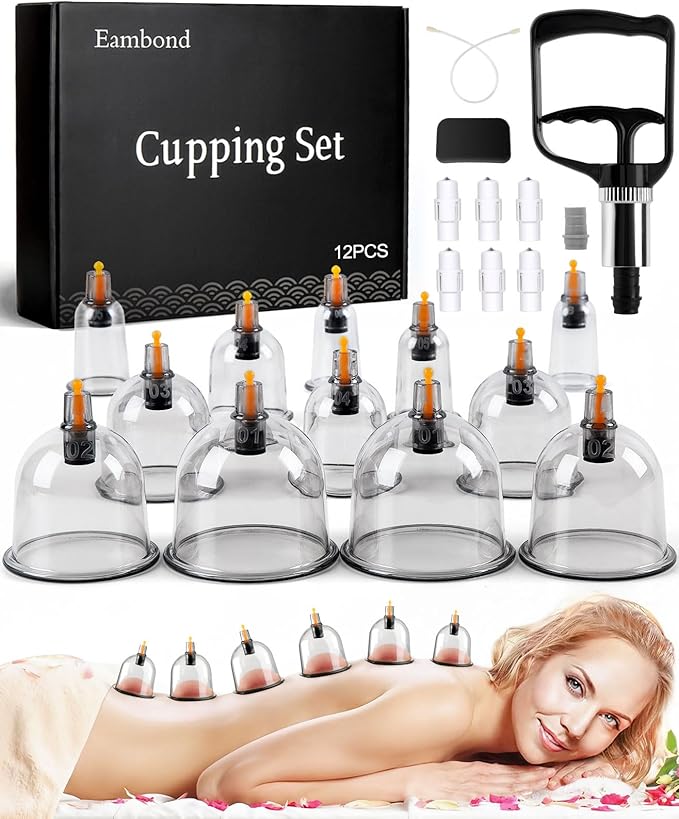 Cupping Kit for Massage Therapy, Silicone Physical Chinese Therapy Cupping Set at Home, Professional Muscle Cupping Tool with Pump & Vacuum Cups for Cellulite Reduction