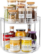2 Tier Lazy Susan Organizer, 9.25'' Lazy Susan Turntable for Cabinet, Stackable Turntable Organizer Rotating Spice Rack Organization for Kitchen Countertop, Pantry, Bathroom, Clear