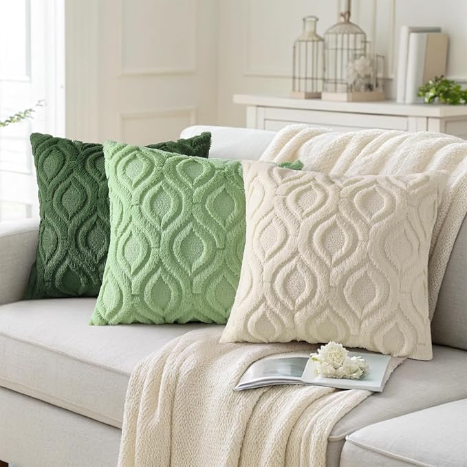 decorUhome Throw Pillow Covers 22x22 Inch Set of 2, Soft Plush Decorative Faux Fur Forest Elf Solid Couch Pillow Covers, Accent Farmhouse Neutral Square Euro Pillow Cases for Sofa Bed Living Room
