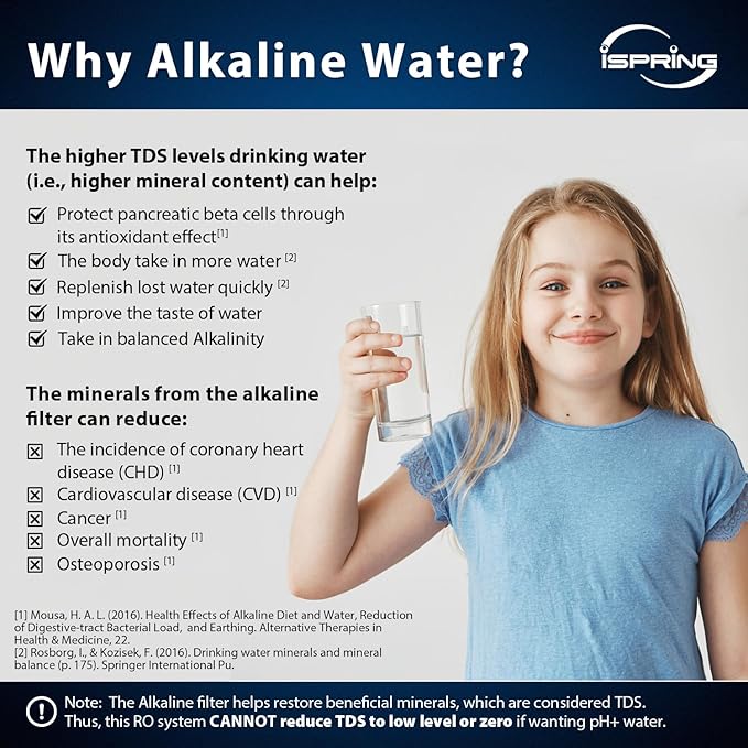 iSpring RCC7AK-UVBLK, NSF/ANSI 58 Certified, Alkaline and UV 7-Stage Reverse Osmosis Water Filter System, Clear Housing for Easy Filter Inspection, Reduces PFAS, TDS, Chlorine, Lead, pH+