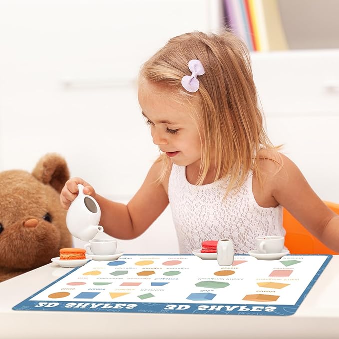 Educational Preschool Placemats for Kids Set of 6 Boho Toddler Plastic Placemat Reusable Washable Children Montessori Eat Table Mat for Homeschool Nursery Kindergarten Classroom Dining Table