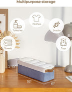 StorageWorks Narrow Storage Bins, Small Basket for Closet and Shelves, Fabric Organizer with Handles, Toilet Paper Storage, Blue and White, 2-Pack