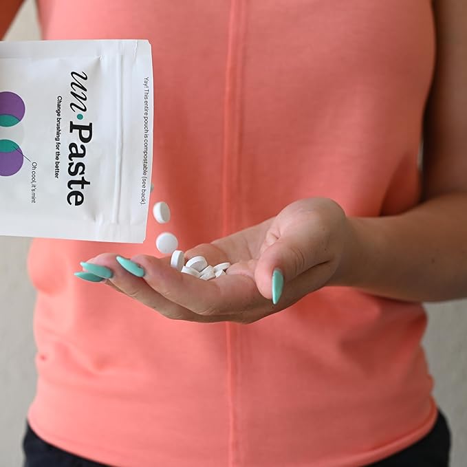 New Formula, Unpaste Toothpaste Tablets, Fluoride Mint, Xylitol Free, Vegan, Plastic Free, Travel-Friendly, Resealable Packet, 250ct, 4 Month Supply
