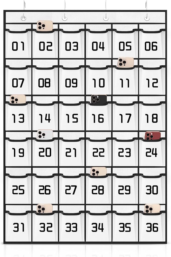 Loghot Classroom Accessories Closet Pocket Chart for Cell Phones Holder Wall Door Hanging Organizer (36 Pockets White)
