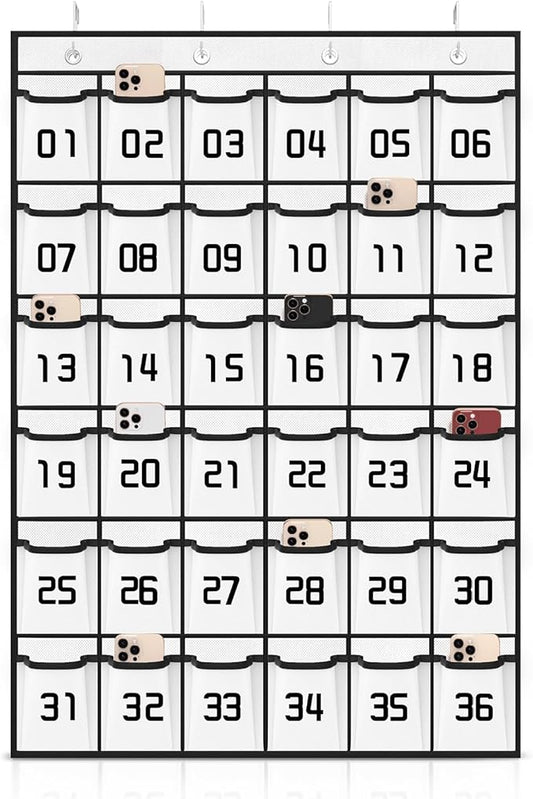 Loghot Classroom Accessories Closet Pocket Chart for Cell Phones Holder Wall Door Hanging Organizer (36 Pockets White)