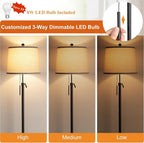 Floor Lamps for Living Room, Black Floor Lamp Adjustable Height Standing Lamp, Dimmable Modern Tall Floor Lamp for Bedroom Office with Beige Linen Shade, 8W 3000K Bulb Included