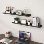 Picture Ledge Shelf for Wall, 36 inch Solid Pine Wood Nursery Book Shelves 2 Packs, Floating Ledge Shelves for Kids' Room Bedroom Bathroom Living Room Photo Frames Office Nursey Wall Decor, Black