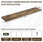 55 Inch Floating Shelves, 55"x9.25"x1.5" Inch Deep Floating Shelves for Wall, Wooden Shelves for Bathroom, Bedroom, Living Room, Brown