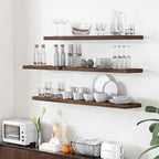 Fun Memories Floating Shelves for Wall, 24"x9.3" Rustic Solid Elm Wood Shelves, Heavy-Duty Wall Mounted Shelves with Invisible Brackets, Set of 2 for Living Room, Bedroom, Kitchen, Walnut Finish