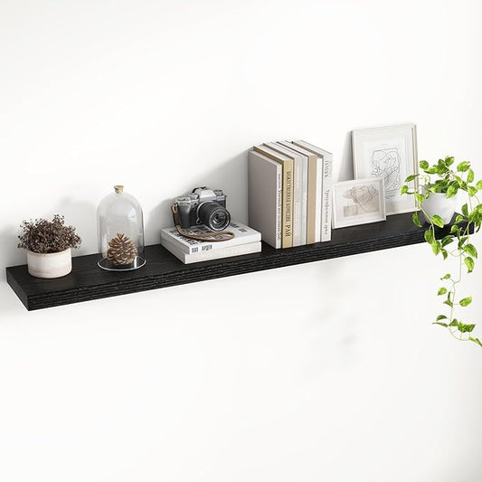 48 Inch Floating Shelves, 8 Inch Deep Floating Shelves for Wall, Hanging Shelf with Invisible Brackets, Deep Shelves for Bathroom, Bedroom, Living Room, Black, Set of 1