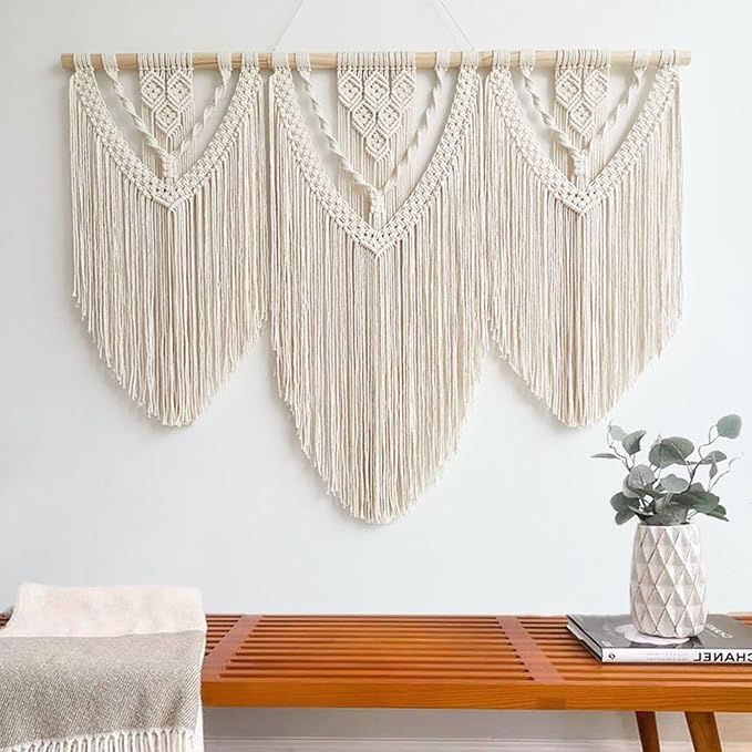 Achart Macrame Wall Hanging Large- Boho Wall Decor- large wall art- Wall Decor Living Room- Macrame Tapestry Boho Decor for Bedroom (Beige-C)