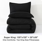 Litanika Oversized King Comforters Black Super King Size, 3 Pieces Lightweight Solid Bedding Comforter Set, All Season Fluffy Bed Set (120x120In Comforter & 2 Pillowcases)