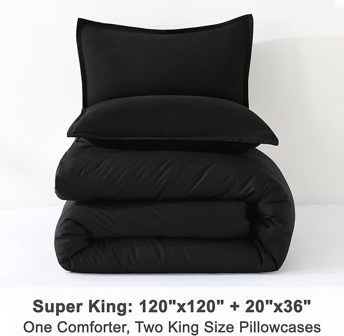 Litanika Oversized King Comforters Black Super King Size, 3 Pieces Lightweight Solid Bedding Comforter Set, All Season Fluffy Bed Set (120x120In Comforter & 2 Pillowcases)
