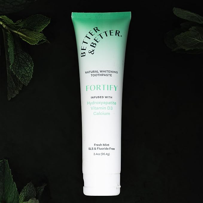 Better & Better Fortify Hydroxyapatite Toothpaste | Infused w/VIT. D & Calcium | Fluoride & SLS Free for Sensitive Brushers | Natural & Vegan Whitening Toothpaste | Fresh Mint Flavor | 3.4oz, 1 Pack