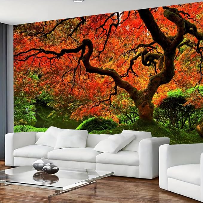 FENDROM Lakeside Red Tree Print Tapestry Nature Old tree Wall Hanging Decorative Psychedelic Scenic Tree Headboard Bedspread Tapestries for Bedroom Living Room Decor