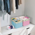 BALEINE 4 Pack Fabric Storage Bins for Shelves, Linen Storage Baskets for Organizing, Decorative Closet Bins for Clothes, Home (Navy Blue, 12"x8"x8")