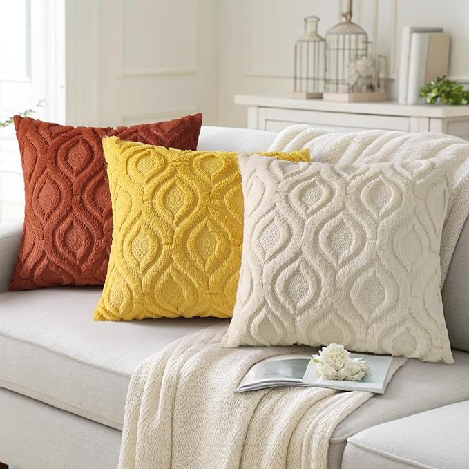decorUhome Fall Throw Pillow Covers 22x22 Inch Set of 2, Soft Plush Decorative Faux Fur Rust Solid Couch Pillow Covers, Accent Farmhouse Neutral Square Euro Pillow Cases for Sofa Bed Living Room