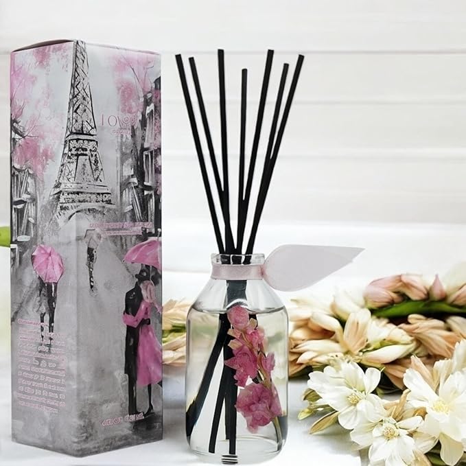 LOVSPA Reed Diffuser Set, Pink Tuberose Scented Oil Diffuser with Sticks, Home Fragrance Accessories for Bathroom Shelf Decor, Aroma Diffusers for Home or Office Desk, USA Made