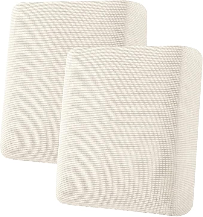 H.VERSAILTEX Super Stretch Individual Seat Cushion Covers Sofa Covers Couch Covers Slipcover Sets Thick Jacquard Textured Twill Fabric (2 Piece Medium Sofa Cushion Covers, Porcelain)