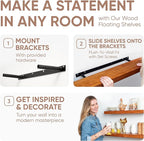 Homeforia 48 inch Oak Floating Shelf, High End Solid Real Wood 48inch Floating Shelves for Wall Mounted, Honey Oak Wooden 48in Large Floating Shelves, Heavy Duty Bracket, 48 X 6.5 X 1.75 in, Set of 2