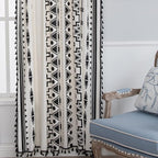 Sutuo Home Black and White Boho Curtain 84 Inches Length for Bedroom, Printed Cotton Linen Geometric Rod Pocket Chic Semi Blackout Bohemian Tassels Window Treatment, 1 Panel 59" W x 84" L