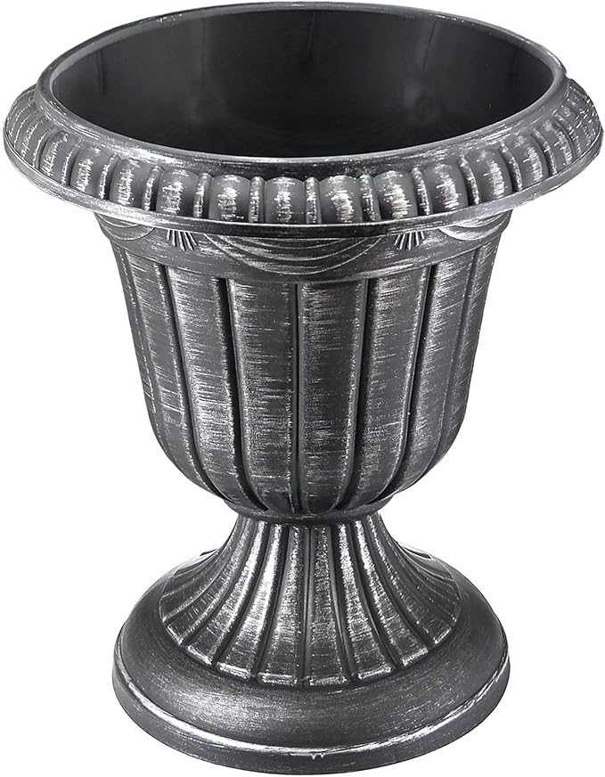 PL20SL Classic Traditional Plastic Urn Planter Indoor/Outdoor, 10" x 12", Brushed Silver