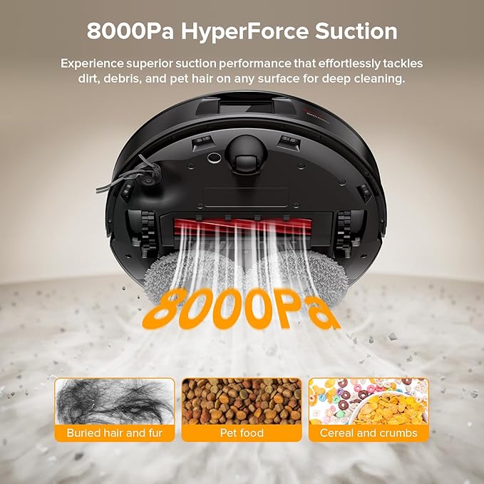 roborock Qrevo Series Robot Vacuum and Mop, 8000Pa Suction, Upgraded from Qrevo S, Anti-Tangle Brushes, Smart Obstacle Avoidance, Auto Mop Washing, All-in-One Dock, 200RPM Spinning Mops, Black(QV 35A)