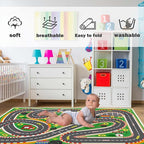 Kids Rug Play mat Playroom Rugs Car Rugs for Kids Toy Cars Race Track for Classroom Rug (Race-Green, 5.2x7.9ft)