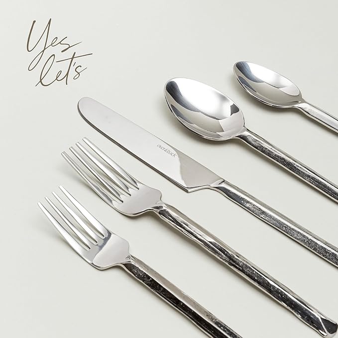 over&back 20pc Hand-Forged Flatware Cutlery Set - Comes with 4 Dinner Forks, 4 Salad Forks, 4 Dinner Knives, 4 Dinner Spoons, and 4 Teaspoons - Dishwasher-Safe - 18/8 Stainless Steel