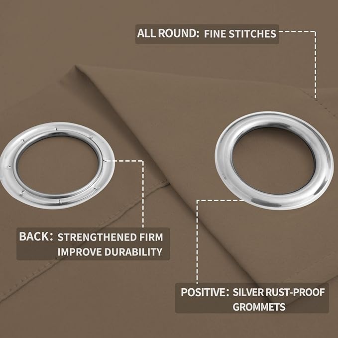 Easy-Going Blackout Curtains for Bedroom, Solid Thermal Insulated Grommet and Noise Reduction Window Drapes, Room Darkening Curtains for Living Room, 2 Panels (52x46 in,Camel)