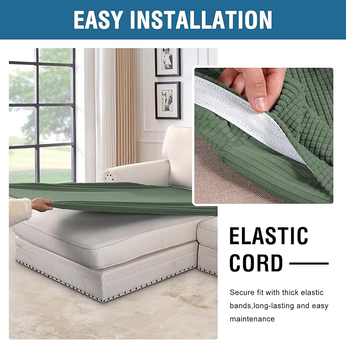 H.VERSAILTEX Super Stretch Individual Chaise Cover Sectional Couch Covers for L Shaped Sofa Both Left/Right Featuring Thick Jacquard Textured Twill Fabric (1 Piece Chaise Cover, Loden Frost)