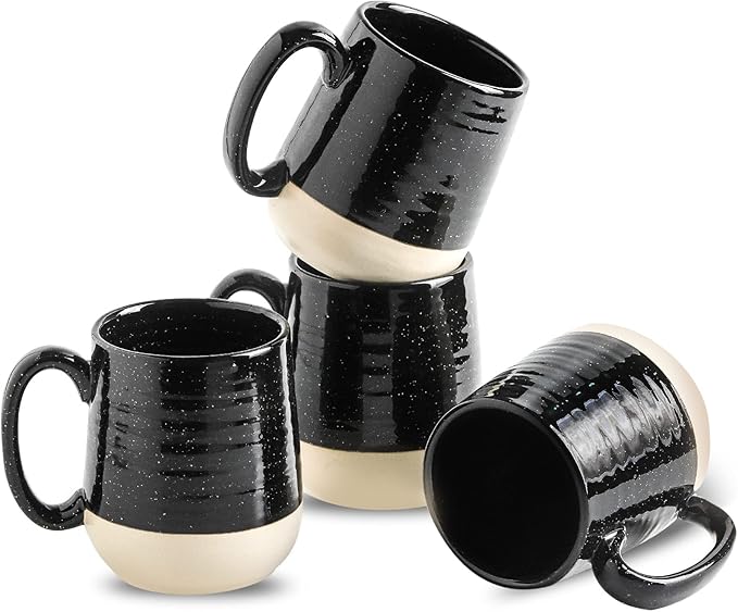 Hasense Coffee Mugs Set of 4, 15 Ounce Ceramic Coffee Cups with Handles, Porcelain Large Latte Mug for Coffee Cappuccino Tea, Black Mugs for Men, Women Christmas Holiday Gift