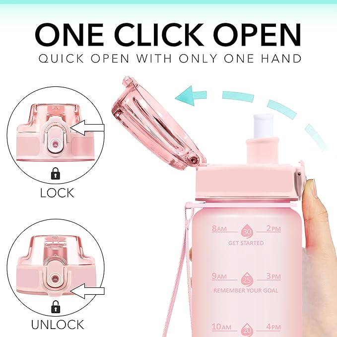 32oz Motivational Water Bottles with Time Marker & Fruit Strainer, Transparent Gradient Color Water Bottle with Times to Drink, Leakproof & BPA Free, Reusable Bottle with Strap (No Straw)