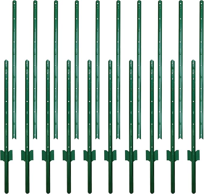 ARIFARO Sturdy Duty Metal Fence Posts 6 Feet assemblable,Pack of 10,No Digging Garden U Post for Wire Fencing Steel Poles for Yard, Outdoor