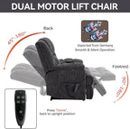 Power Lift Chair with Vibration Massage Heat for Elderly People, Dual Motor Electric Lay Flat Recliner Chair with Power-Remote, Standing Assistance Reclining, Chenille Dark Gray