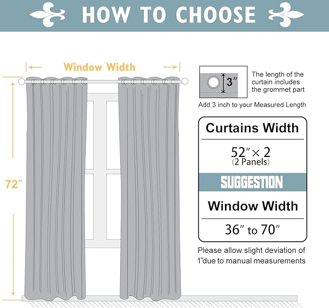 ChrisDowa Blackout Curtains 72 inches Long for Bedroom - 2 Panels Set Grommet Thermal Insulated Room Darkening Curtains for Living Room (Grey, 52 x 72 Inch)