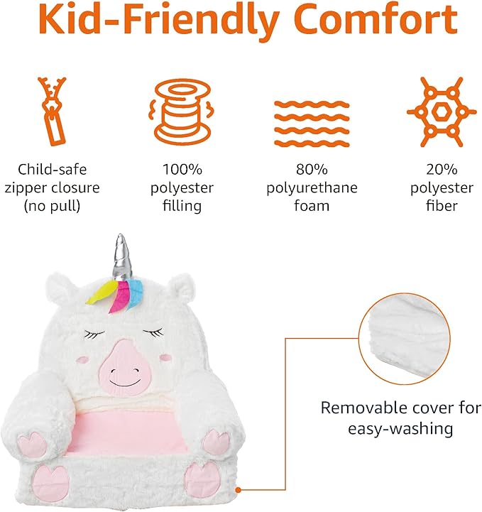 Amazon Basics Children's Plush Toddler Chair, Unicorn, Medium, Multicolor