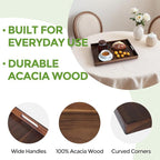 Acacia Wood Serving Tray with Handles, 17 Inch Wooden Tray for Ottoman, Breakfast, Lunch, Dinner, Decorative Rectangular Tray for Living Room, Kitchen Counter, Outdoor