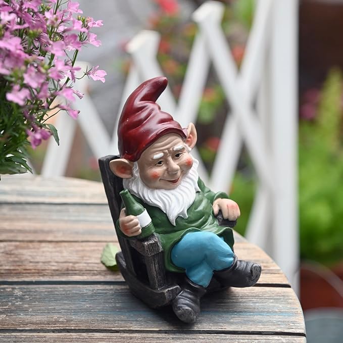 OwMell Drinking Wine Garden Gnome Statue Decoration 7.3" Figurine Ornament for Indoor Outdoor Home Patio Yard Lawn - Wine