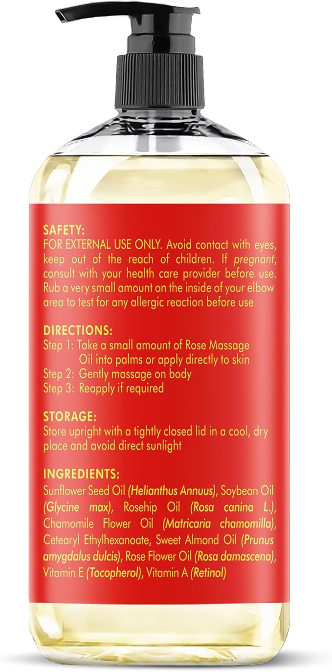 MAJESTIC PURE Rose Massage Oil for Massage Therapy - Refreshing, and Relaxing - Natural Oils - for All Skin Types - Men and Women - 8 fl oz