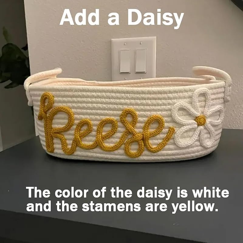 Personalized Baby Name Basket, Custom Woven Baby Shower Gift Basket with Cotton Rope Handle Baby Diaper Nursery Shelf Storage Basket Bin for Kids' Bedroom (Style 1)